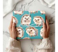 Cute Hedgehog Wrapping Paper - Adorable Woodland Animal Gift Wrap for Baby Showers, Birthdays & Nature-Themed Presents - W80 (Teal, Medium Sheet - 42 x 58cm / 15.7" x 22.8" inches)