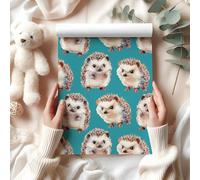 Cute Hedgehog Wrapping Paper - Adorable Woodland Animal Gift Wrap for Baby Showers, Birthdays & Nature-Themed Presents - W80 (Teal, Large Sheet - 58 x 85cm / 22.8" x 33.4" inches)