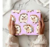 Cute Hedgehog Wrapping Paper - Adorable Woodland Animal Gift Wrap for Baby Showers, Birthdays & Nature-Themed Presents - W80 (Lilac, Large Sheet - 58 x 85cm / 22.8" x 33.4" inches)