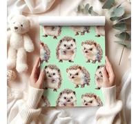 Cute Hedgehog Wrapping Paper - Adorable Woodland Animal Gift Wrap for Baby Showers, Birthdays & Nature-Themed Presents - W80 (Mint, Small Sheet - 30 x 40cm/ 11.8" x 15.7" inches)