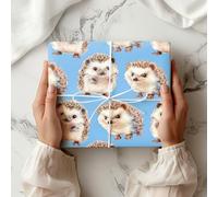 Cute Hedgehog Wrapping Paper - Adorable Woodland Animal Gift Wrap for Baby Showers, Birthdays & Nature-Themed Presents - W80 (Cornblue, Medium Sheet - 42 x 58cm / 15.7" x 22.8" inches)