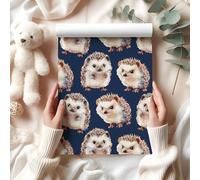 Cute Hedgehog Wrapping Paper - Adorable Woodland Animal Gift Wrap for Baby Showers, Birthdays & Nature-Themed Presents - W80 (Navy, Large Sheet - 58 x 85cm / 22.8" x 33.4" inches)