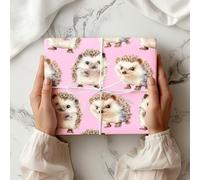 Cute Hedgehog Wrapping Paper - Adorable Woodland Animal Gift Wrap for Baby Showers, Birthdays & Nature-Themed Presents - W80 (Light Pink, Small Sheet - 30 x 40cm/ 11.8" x 15.7" inches)