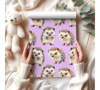 Cute Hedgehog Wrapping Paper - Adorable Woodland Animal Gift Wrap for Baby Showers, Birthdays & Nature-Themed Presents - W80 (Lilac, Medium Sheet - 42 x 58cm / 15.7" x 22.8" inches)