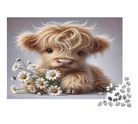Cute Highland Calf 1000 Piece Jigsaw Puzzle Set for Puzzle Collectors Thick Recycled Paper Home Decor Wall Art Gift for Couples Decorative Jigsaw Puzzle 38x26cm/1000pcs