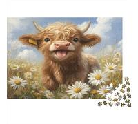 Cute Highland Calf 1000pcs Jigsaw Puzzle for Adults, Recycled Paper, Non-Reflective Surface, Daisy Highland Cow, Educational Family Fun, Improves Concentration & Problem-Solving 38x26cm/1000pcs