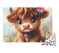 Cute Highland Calf Recycled Cardboard Jigsaws DaisyCrownCalf Puzzles for Puzzle Enthusiasts 1000 Piece Decoration 52x38cm/1000pcs