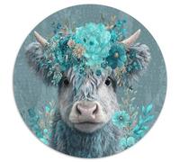 Cute Highland Calf with Teal And Blue Flowers Puzzle 1000pcs (67.5x67.5cm) Erwachsene Puzzle,Home Decor