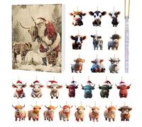 Cute Highland Cow 2024, 2D Pendant Christmas Holiday, Christmas 24 Days Countdown Calendar Christmas Decoration, Fan Collectible Funny Cow Set, for Kids & Adults
