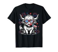 Cute Highland Cow 4th of July USA Flag Patriotic Cow Farmer T-Shirt