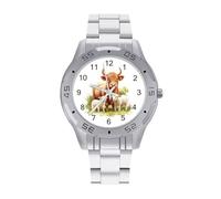 Cute Highland Cow and Lamb Men's Business Watch Fashion Stainless Steel Wristwatches Custom Watches for Women