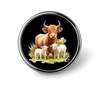 Cute Highland Cow And Lamb Round Brooch Pin Lapel Pins Tie Suit Dress Accessories Wedding Birthday for Men Women