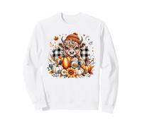 Cute Highland Cow Autumn Fall Pumpkins Plaid Beanie Sweatshirt