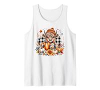 Cute Highland Cow Autumn Fall Pumpkins Plaid Beanie Tank Top