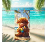 Cute Highland Cow Beach Towel, Colorful Drink Illustration Microfiber Quick Dry Soft Sand Free Lightweight Towel for Vacation Pool Gym Outdoor Travel 35x70 Inch