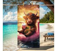 Cute Highland Cow Beach Towel Microfiber Peach Summer Fun Towel, Quick Dry Absorbent Sand Free Oversize Lightweight Towel for Vacation Outdoor Pool Gym Essentials 62x31 Inch