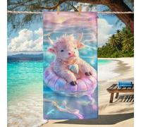 Cute Highland Cow Beach Towel Peach Cartoon Cuddly Cow Towel, Quick Dry Absorbent Soft Sand Free Lightweight Pool Gym Picnic Accessories, Summer Outdoor Fun 62x31 Inch
