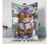 Cute Highland Cow Blanket, Brown Cozy Fleece Throw Blanket, Soft Plush Decor for Winter, Holidays, Sofa, Travel, All Season 60x80 Inch