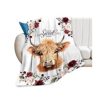 Cute Highland Cow Blanket Cow Gifts Soft Cozy Highland Cow Flower Throw Blanket Farm Animal Cow Print Decor Plush Fleece Bedding Blanket for Bed Girls Kids Adults 40"X50"