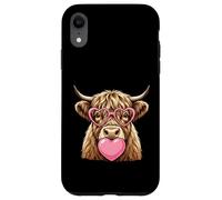 Cute Highland Cow Blowing Pink Valentine Heart Bubble Gum Case for iPhone XR