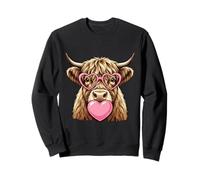 Cute Highland Cow Blowing Pink Valentine Heart Bubble Gum Sweatshirt