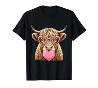 Cute Highland Cow Blowing Pink Valentine Heart Bubble Gum T-Shirt