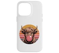 Cute Highland Cow Bubble Gum Vintage Style Case for iPhone 14 Pro Max
