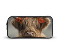 Cute Highland Cow Cute Pencil Case Large Capacity Makeup Pouch Portable Pencil Bag with Zippered