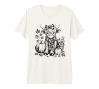 Cute Highland Cow Fall Pumpkin Autumn Harvest Plaid Bow Premium T-Shirt