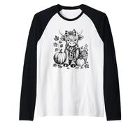 Cute Highland Cow Fall Pumpkin Autumn Harvest Plaid Bow Raglan Baseball Tee
