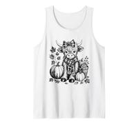 Cute Highland Cow Fall Pumpkin Autumn Harvest Plaid Bow Tank Top