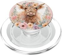 Cute Highland Cow Floral Scottish Cows Aesthetic Boho Flower PopSockets PopGrip for MagSafe