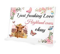 Cute Highland Cow Gifts Ornaments - I Just Freaking Love Highland Couos Okay Gifts For Women Girls Highland Cow Acrylic Pink Theme Butterfly For Birthday Thanksgiving Day Anniversaries Graduation