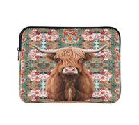 Cute Highland Cow Green Red Laptop Sleeve 13-15.6 Inch Quilted Laptop Bag for Womoen Men