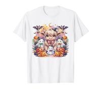 Cute Highland Cow Halloween Ghosts Pumpkins Value Graphic T-Shirt, Men, White, L