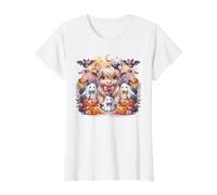 Cute Highland Cow Halloween Ghosts Pumpkins Value Graphic T-Shirt, Women, White, M