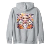Cute Highland Cow Halloween Ghosts Pumpkins Zip Hoodie