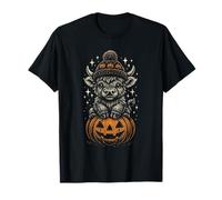 Cute Highland Cow Halloween Pumpkin Folk Art Rustic Scottish T-Shirt