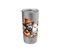 Cute Highland Cow Heifer Hugging Ghost Halloween Fall Autumn Stainless Steel Insulated Tumbler