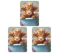 Cute Highland Cow In Bath Car Air Freshener 3-pack Aromatherapy Tablets Hanging Scented Cards for Rooms Bathrooms Wardrobe Square