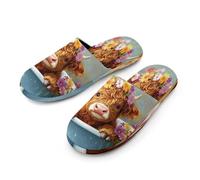 Cute Highland Cow In Bath Flannel Men's Slip-on Slippers Soft Warm House Shoes Cotton-Lining Rubber Sole for Home Hotel 47-48_（13-14）