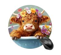 Cute Highland Cow In Bath Round Mouse Pad with Non-Slip Rubber Waterproof Mousepads for Laptop Games Homework And Office