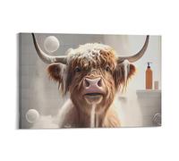 Cute Highland Cow in Bubble Bath Poster, Funny Animal Art Print for Bathroom Decor, Home Wall Art for Living Room Bedroom Office, Modern Decorative Picture Frame-24x36inch(60x90cm)
