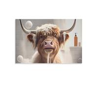 Cute Highland Cow in Bubble Bath Poster, Funny Animal Art Print for Bathroom Decor, Home Wall Art for Living Room Bedroom Office, Modern Decorative Picture UnFrame-20x30inch(50x75cm)