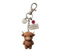 Cute Highland Cow Keychain with 12 Month Birthstone & Sentiment Card, Mini Cartoon Animal Keyring, Scottish Highland Cattle Pendant, Birthday & Graduation Gift for Close Friends Men Women