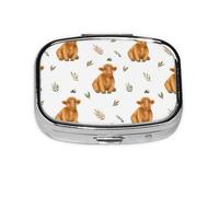 Cute Highland Cow,Meta Pill Box 2 Compartment Medicine Case,Portable Organizer,Rectangle Meta Portable Organizer Pill Box 1630 Compartment Medicine Case