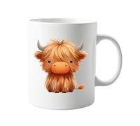 Cute Highland Cow Mug 11 oz - Adorable Scottish Highland Cattle Design Ceramic Coffee Mug - Fun Farm Animal Gift for Cow Lovers, Tea, Cocoa, or Coffee Enthusiasts - Dishwasher & Microwave Safe