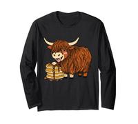 Cute Highland Cow Pancake Cartoon Farm Breakfast Snack Long Sleeve T-Shirt
