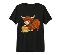 Cute Highland Cow Pancake Cartoon Farm Breakfast Snack Premium T-Shirt