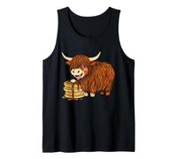 Cute Highland Cow Pancake Cartoon Farm Breakfast Snack Tank Top